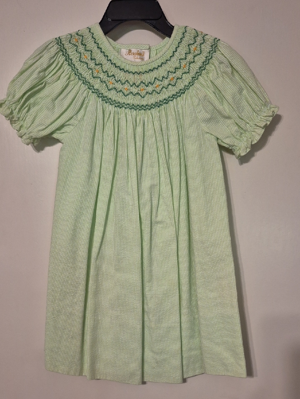 Smocked Light Green Seersucker Girls Dress - 18mos